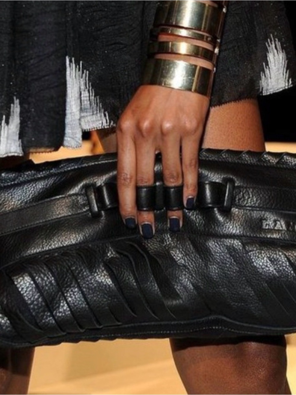 L.A.M.B. Black Leather Fold-Over Clutch with Ribbon Detail - Picture 6 of 6